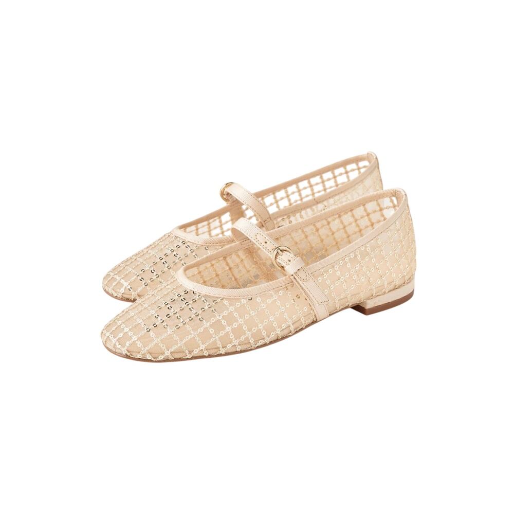 NWOB J.Crew Factory Sequin Plaid Mary Jane Flats Gold Sequin Size 11 - Picture 1 of 7